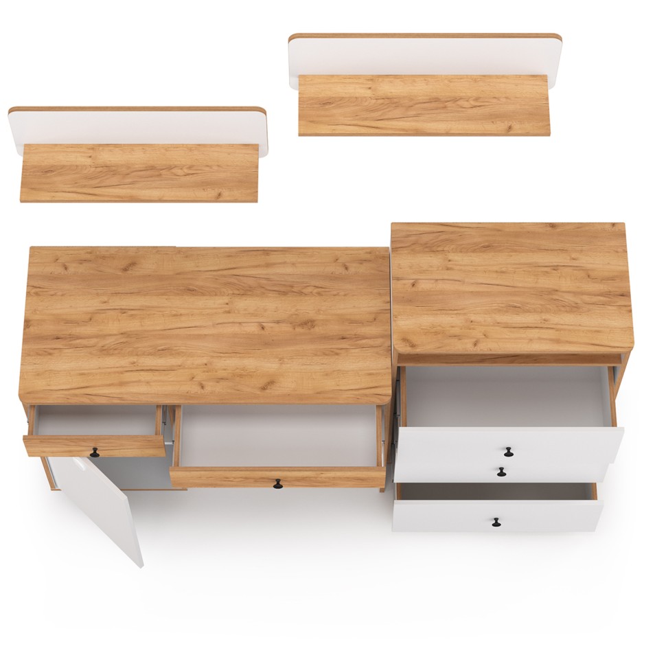 Вуди Компоновка № 48, цвет белый премиум/дуб крафт золотой, ШхГхВ 180х52,7х180 см., универсальная сборка