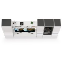 Сидней Комплектация № 029, цвет корпус: белый/чёрный/фасады: МДФ белый глянец, ШхГхВ 299,9х41,3х205,2 см., ниша для ТВ 129х41х98 см., универс. сборка