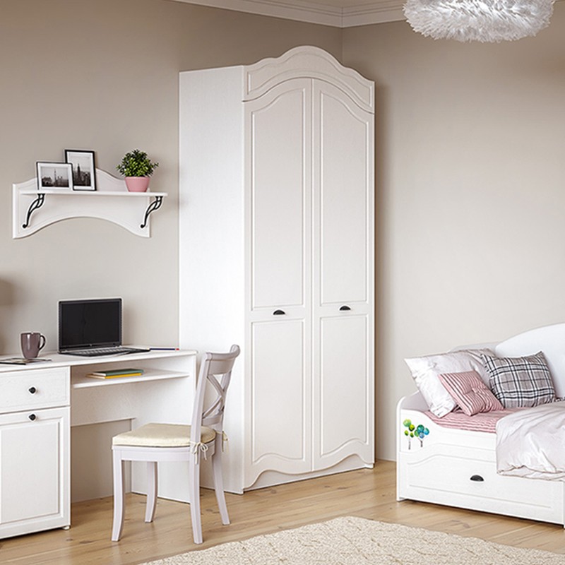 СНЯТО Роуз 13.195 Шкаф двухстворчатый, цвет ЛДСП белый(тиснение Поры дерева)/МДФ ясень ваниль, ШхГхВ 100х50,9х235,3 см.