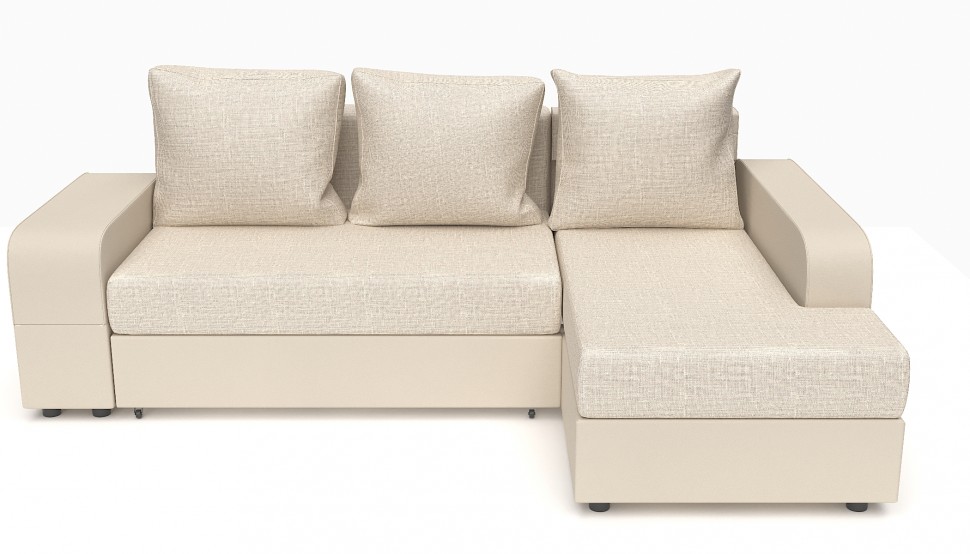 Диван угловой Дублин еврокнижка бежевая рогожка+бежевая экокожа