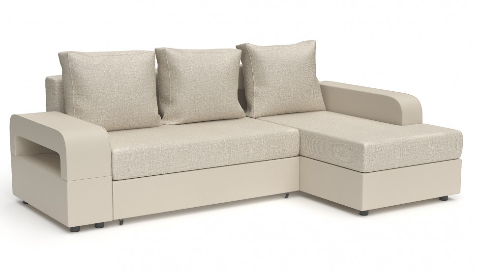 Диван угловой Дублин еврокнижка бежевая рогожка+бежевая экокожа