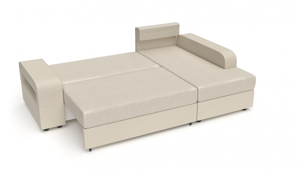 Диван угловой Дублин еврокнижка бежевая рогожка+бежевая экокожа