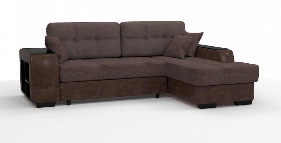 Диван угловой Брюссель Люкс экокожа коричневый + рогожка коричневый
