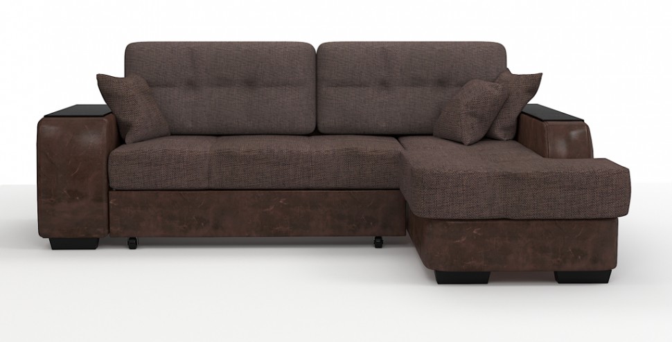Диван угловой Брюссель Люкс экокожа коричневый + рогожка коричневый