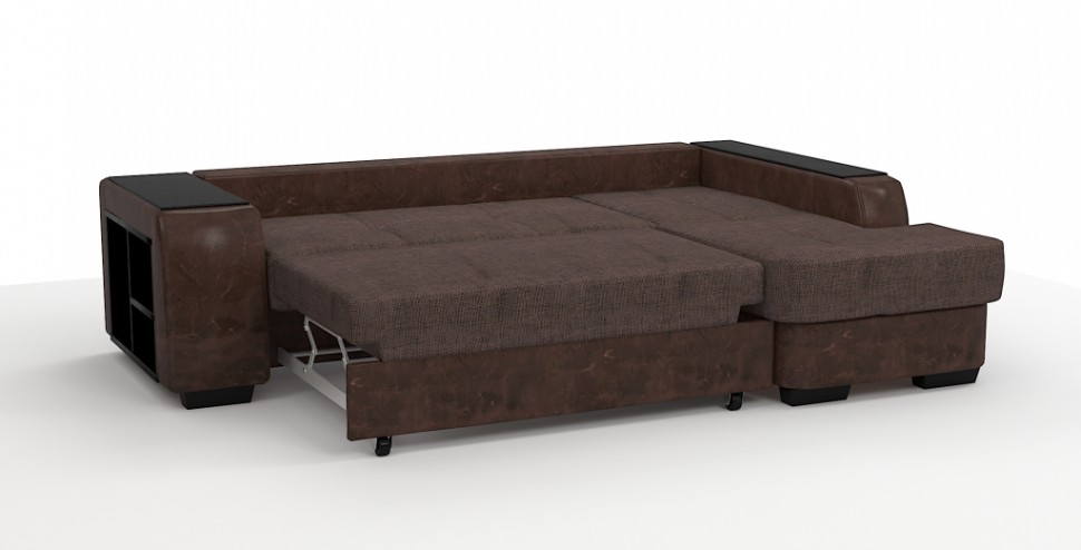 Диван угловой Брюссель Люкс экокожа коричневый + рогожка коричневый
