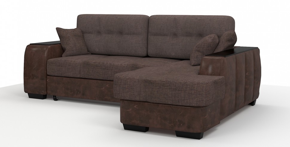 Диван угловой Брюссель Люкс экокожа коричневый + рогожка коричневый