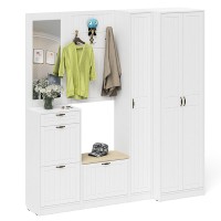 Прихожая П-6 Компоновка № 31, цвет белая шагрень/фасады МДФ белое дерево фрезеровка прованс, ШхГхВ 200х50х210 см., универсальная сборка