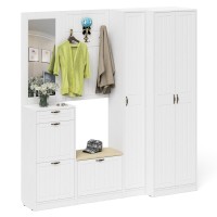 Прихожая П-6 Компоновка № 31, цвет белая шагрень/фасады МДФ белое дерево фрезеровка прованс, ШхГхВ 200х50х210 см., универсальная сборка