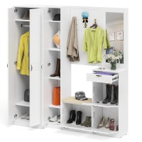 Прихожая П-6 Компоновка № 31, цвет белая шагрень/фасады МДФ белое дерево фрезеровка прованс, ШхГхВ 200х50х210 см., универсальная сборка