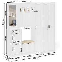 Прихожая П-6 Компоновка № 31, цвет белая шагрень/фасады МДФ белое дерево фрезеровка прованс, ШхГхВ 200х50х210 см., универсальная сборка