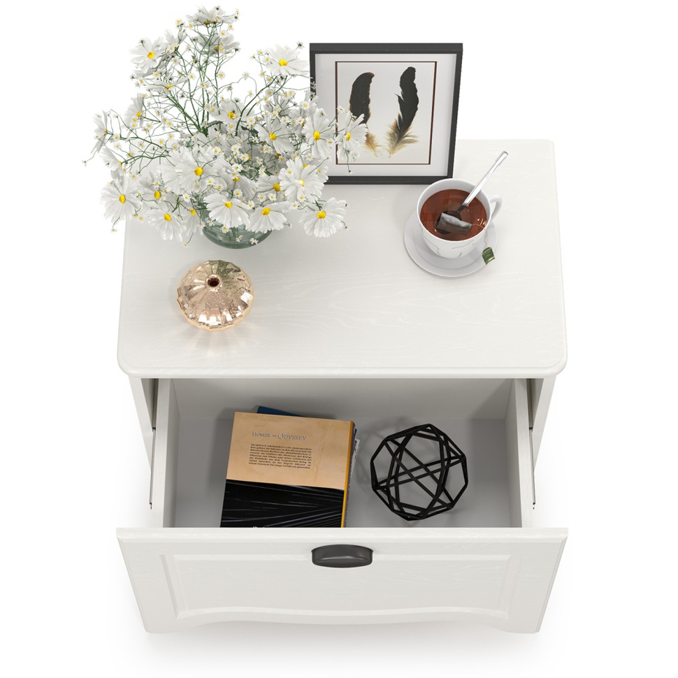 СНЯТО Роуз 13.235 Тумба, цвет ЛДСП белый(тиснение Поры дерева)/МДФ ясень ваниль, ШхГхВ 58х35,8х40,3 см., выдвижной ящик