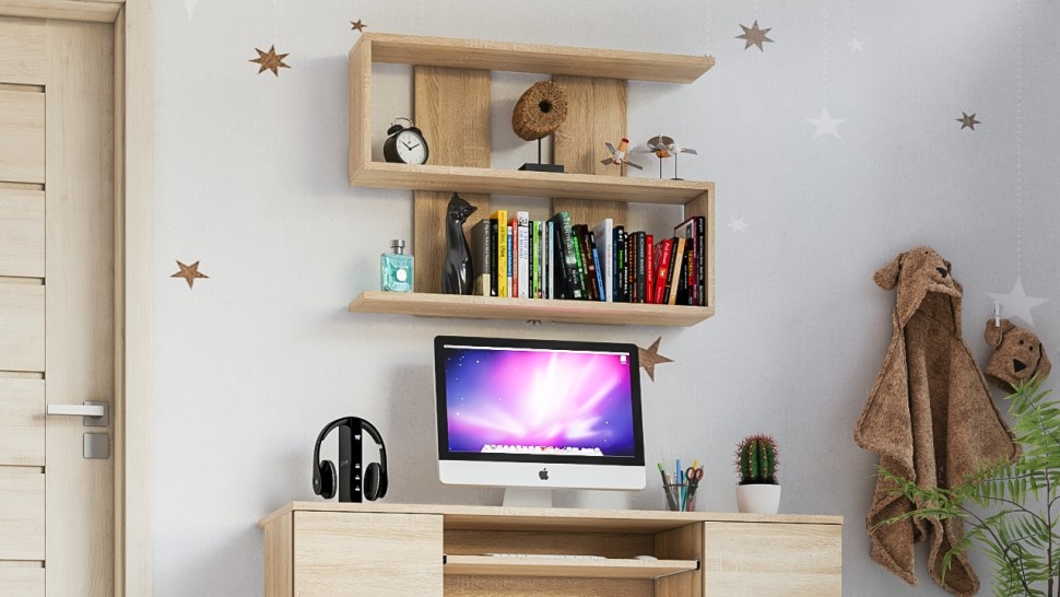 Мори Полка 900, цвет дуб сонома, ШхГхВ 90х21х64,8 см., универсальная сборка