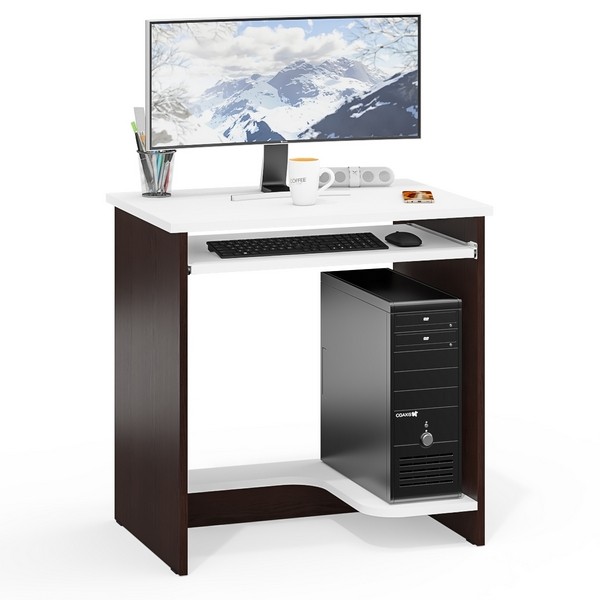 Стол компьютерный С-МД-СК11-1, цвет венге/белый шагрень, ШхГхВ 74,6х50х75 см., НЕ универсальная сборка