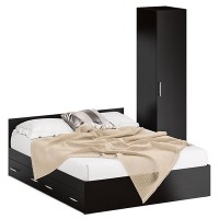 Кровать с ящиками 1600 + Пенал Стандарт, цвет венге, ШхГхВ 163,5х203,5х70 + 45х52х200 см., сп.м. 1600х2000 мм., без матраса, основание есть