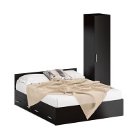 Кровать с ящиками 1600 + Пенал Стандарт, цвет венге, ШхГхВ 163,5х203,5х70 + 45х52х200 см., сп.м. 1600х2000 мм., без матраса, основание есть