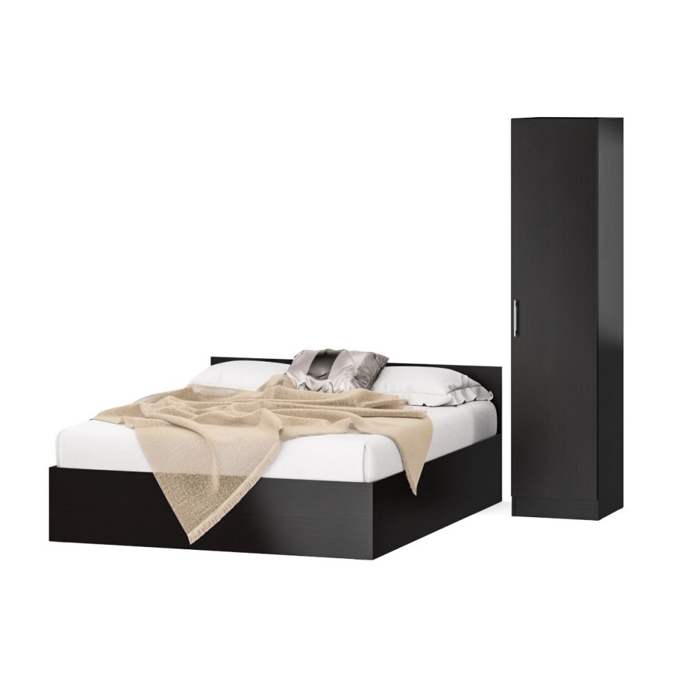 Кровать с ящиками 1600 + Пенал Стандарт, цвет венге, ШхГхВ 163,5х203,5х70 + 45х52х200 см., сп.м. 1600х2000 мм., без матраса, основание есть