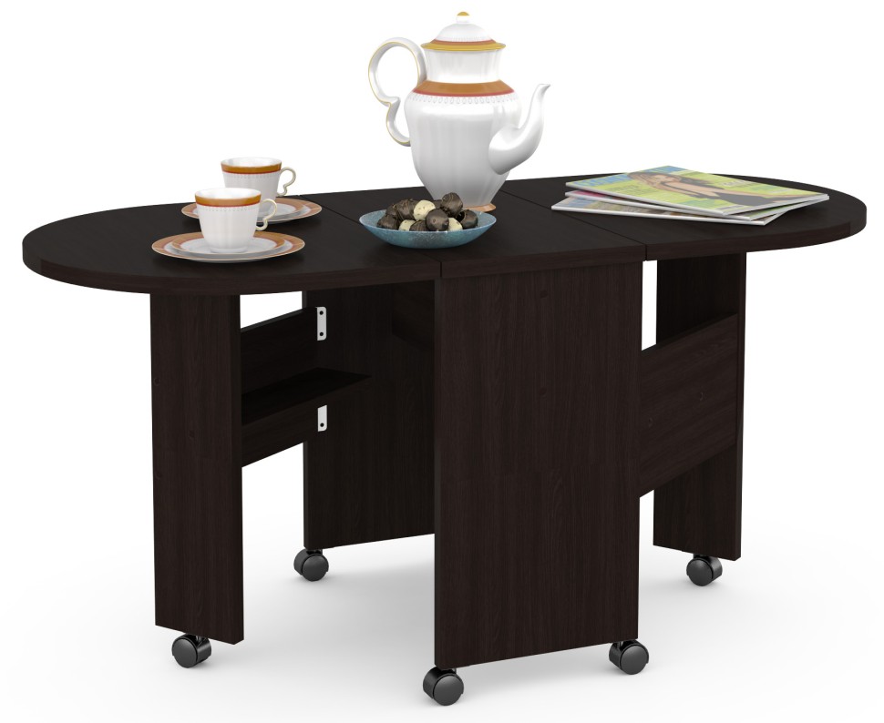 КР100 Глория 601 Стол-книжка журнальный, цвет венге магия, ШхГхВ 121х54х53 см. 33х54х53 см. сложенный, высота без учёта колёс, колёса идут в комплекте