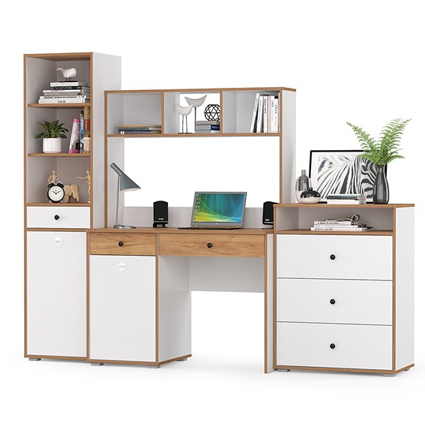 Вуди Компоновка № 50, цвет белый премиум/дуб крафт золотой, ШхГхВ 225х52,7х180,3 см., универсальная сборка