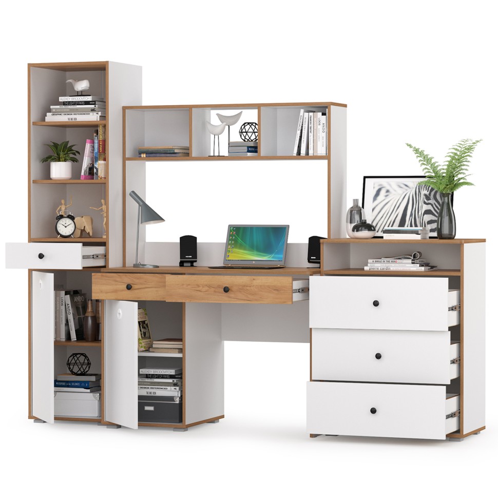 Вуди Компоновка № 50, цвет белый премиум/дуб крафт золотой, ШхГхВ 225х52,7х180,3 см., универсальная сборка