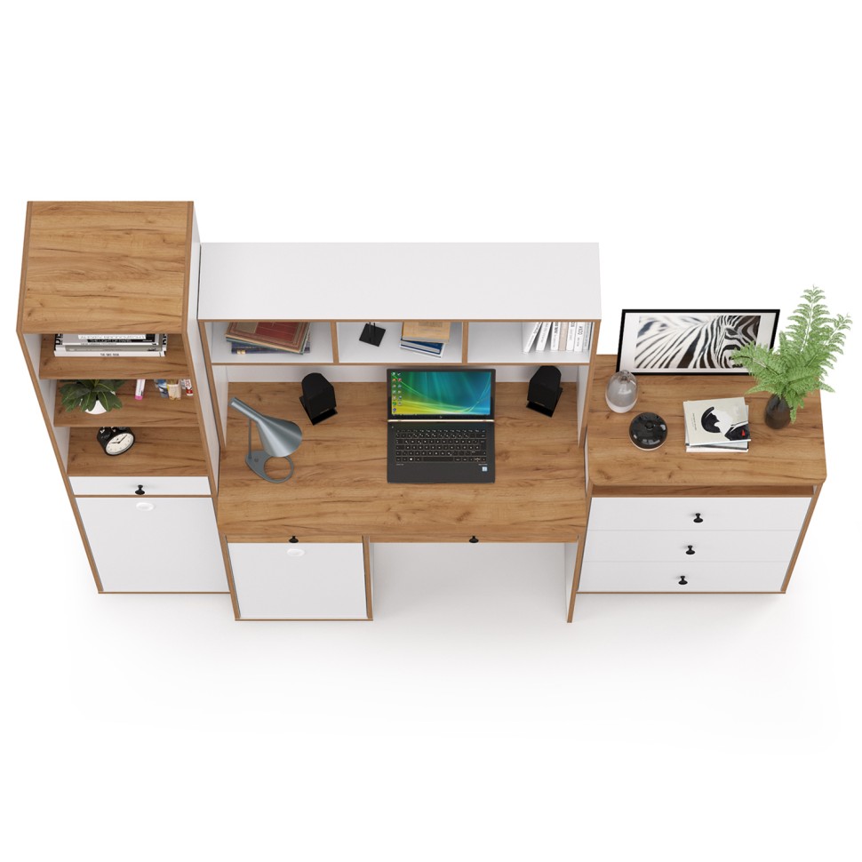 Вуди Компоновка № 50, цвет белый премиум/дуб крафт золотой, ШхГхВ 225х52,7х180,3 см., универсальная сборка