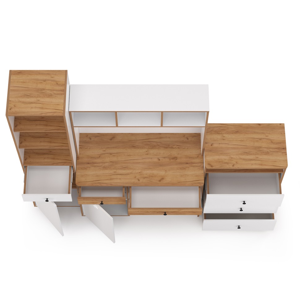 Вуди Компоновка № 50, цвет белый премиум/дуб крафт золотой, ШхГхВ 225х52,7х180,3 см., универсальная сборка