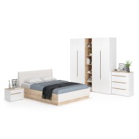 Муссон Спальня № 05, цвет белый/дуб эндгрейн элегантный/искусственная кожа белая, подъёмный ортопед, сп. м. 1600х2000 мм., б/м