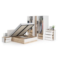 Муссон Спальня № 05, цвет белый/дуб эндгрейн элегантный/искусственная кожа белая, подъёмный ортопед, сп. м. 1600х2000 мм., б/м