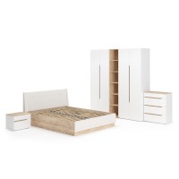 Муссон Спальня № 05, цвет белый/дуб эндгрейн элегантный/искусственная кожа белая, подъёмный ортопед, сп. м. 1600х2000 мм., б/м