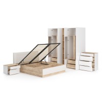 Муссон Спальня № 05, цвет белый/дуб эндгрейн элегантный/искусственная кожа белая, подъёмный ортопед, сп. м. 1600х2000 мм., б/м