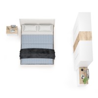 Муссон Спальня № 05, цвет белый/дуб эндгрейн элегантный/искусственная кожа белая, подъёмный ортопед, сп. м. 1600х2000 мм., б/м