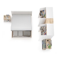 Муссон Спальня № 05, цвет белый/дуб эндгрейн элегантный/искусственная кожа белая, подъёмный ортопед, сп. м. 1600х2000 мм., б/м