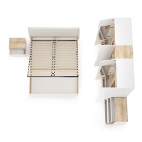 Муссон Спальня № 05, цвет белый/дуб эндгрейн элегантный/искусственная кожа белая, подъёмный ортопед, сп. м. 1600х2000 мм., б/м