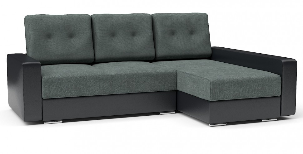 Диван угловой Амстердам стиль 2 еврокнижка серый велюр+черная экокожа