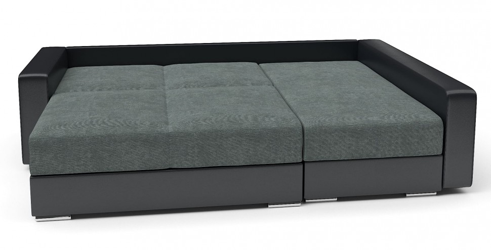 Диван угловой Амстердам стиль 2 еврокнижка серый велюр+черная экокожа