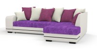 Диван угловой Дубай Люкс экокожа белый + велюр фиолетовый/розовый/белый