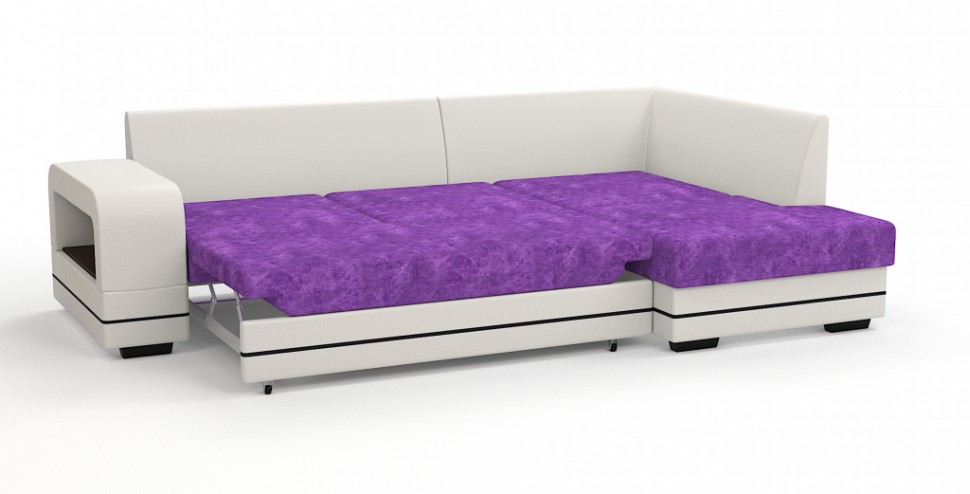 Диван угловой Дубай Люкс экокожа белый + велюр фиолетовый/розовый/белый