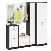 Прихожая П-6 Компоновка № 31, цвет венге/фасады МДФ белое дерево фрезеровка прованс, ШхГхВ 200х50х210 см., универсальная сборка