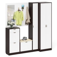 Прихожая П-6 Компоновка № 31, цвет венге/фасады МДФ белое дерево фрезеровка прованс, ШхГхВ 200х50х210 см., универсальная сборка