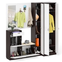 Прихожая П-6 Компоновка № 31, цвет венге/фасады МДФ белое дерево фрезеровка прованс, ШхГхВ 200х50х210 см., универсальная сборка