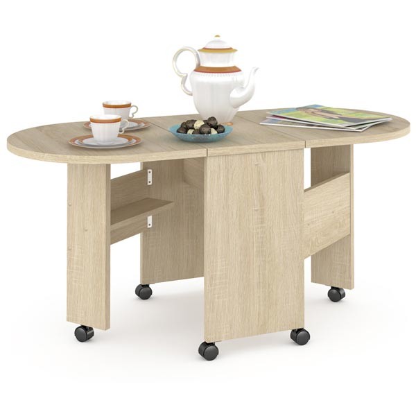 КР100 Глория 601 Стол-книжка журнальный, цвет дуб сонома, ШхГхВ 121х54х53 см. 33х54х53 см. сложенный, высота без учёта колёс, колёса идут в комплекте