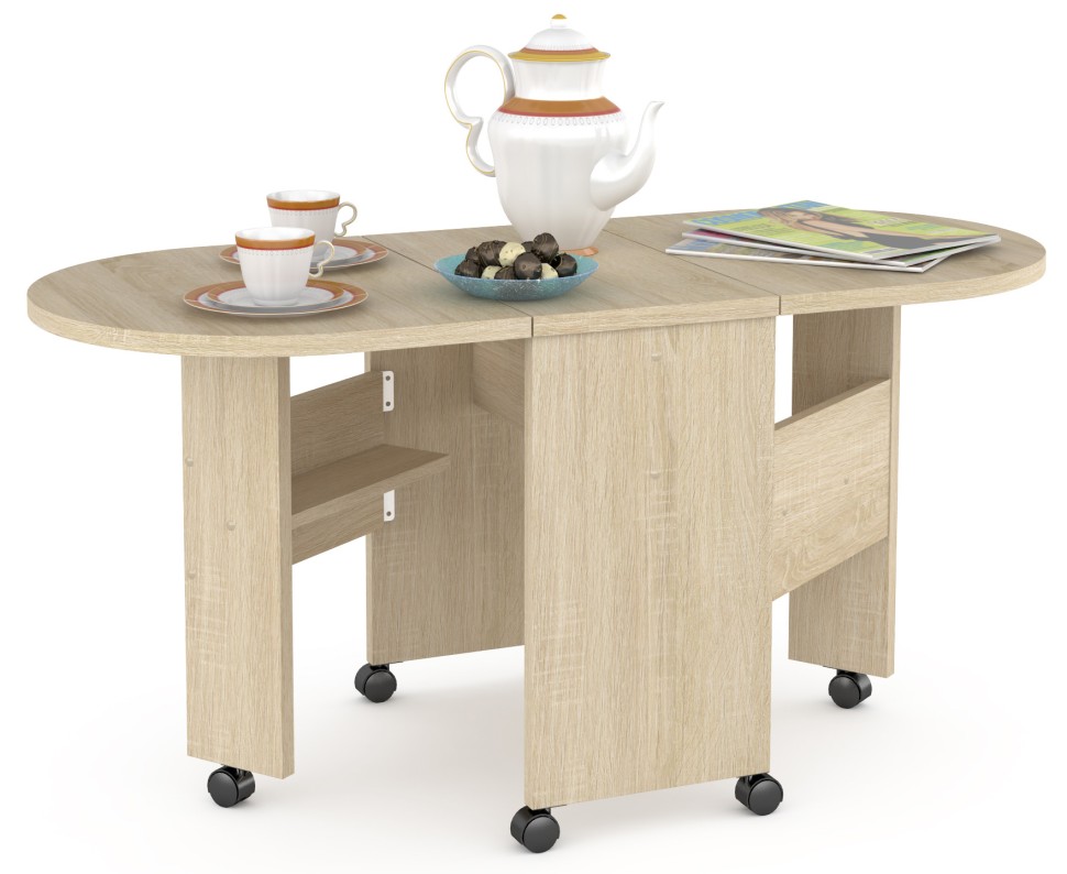 КР100 Глория 601 Стол-книжка журнальный, цвет дуб сонома, ШхГхВ 121х54х53 см. 33х54х53 см. сложенный, высота без учёта колёс, колёса идут в комплекте