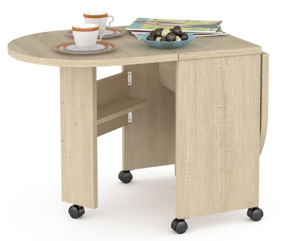 КР100 Глория 601 Стол-книжка журнальный, цвет дуб сонома, ШхГхВ 121х54х53 см. 33х54х53 см. сложенный, высота без учёта колёс, колёса идут в комплекте