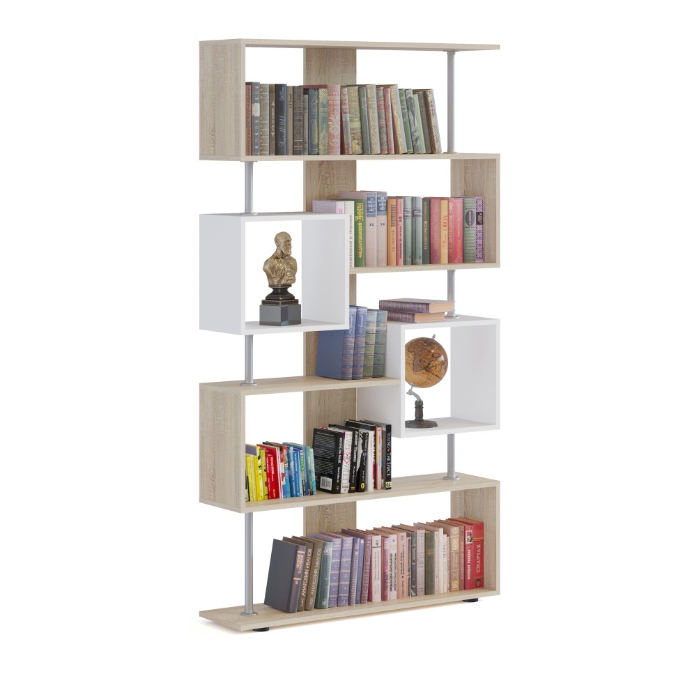 Стеллаж Сокол СТ-2 Рафнат, цвет дуб сонома/белый, ШхГхВ 99х27х181 см.