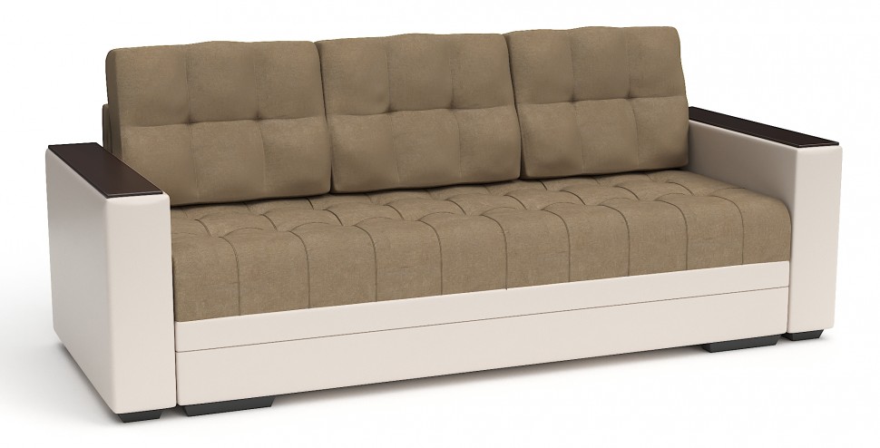 Диван прямой Атланта (Атлантик) еврокнижка светло-коричневый велюр+бежевая экокожа