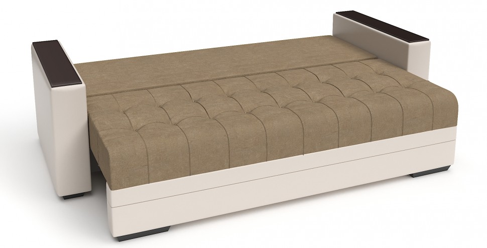 Диван прямой Атланта (Атлантик) еврокнижка светло-коричневый велюр+бежевая экокожа