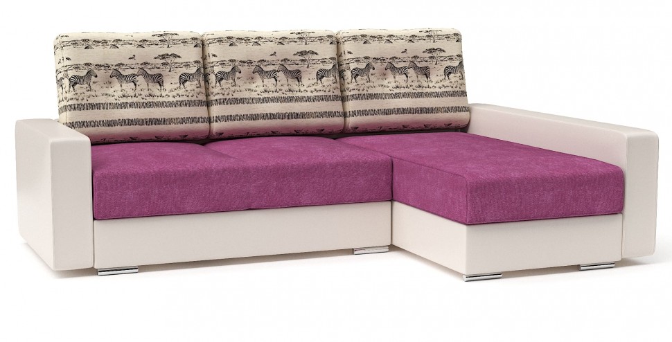 Диван угловой Амстердам стиль 2 еврокнижка розовый велюр+бежевая экокожа