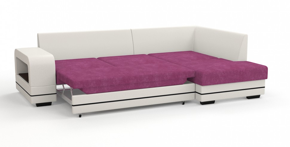 Диван угловой Дубай Люкс экокожа белый + велюр розовый/черный/фиолетовый