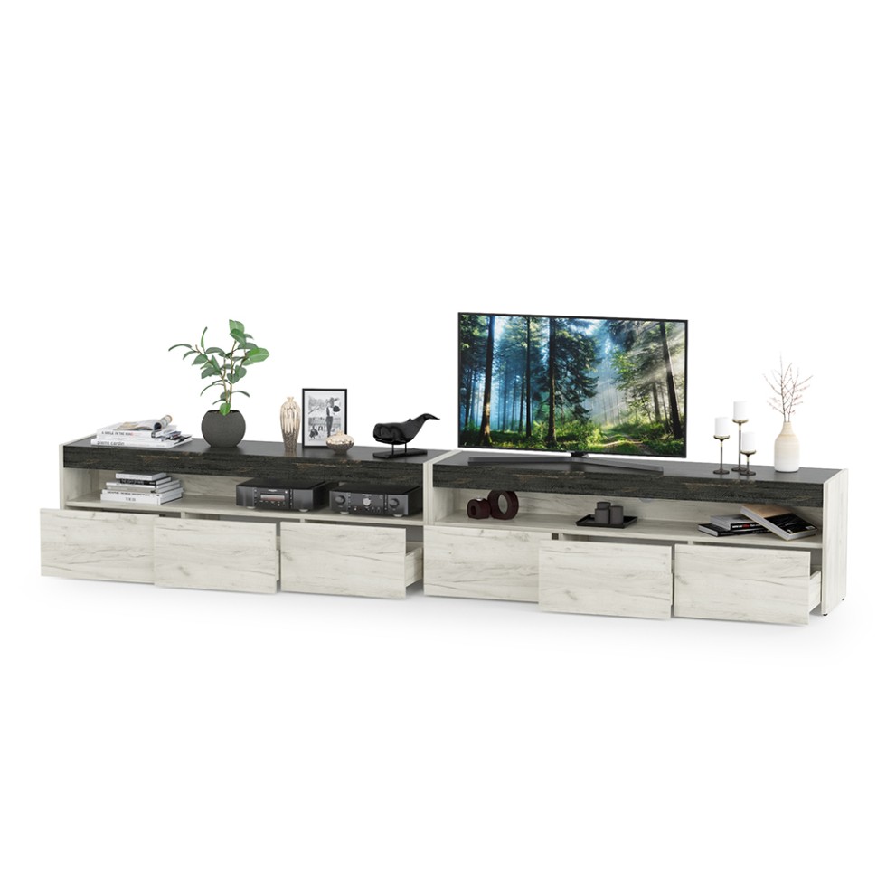 СНЯТО Тумба под ТВ 13.272 + 13.272, цвет дуб крафт белый/интра, ШхГхВ 278,6х34,1х44,6 см.