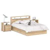 Камелия Кровать с ящиками 1400 + две тумбы, цвет дуб сонома, ШхГхВ 256х217х78,2 см., сп.м. 1400х2000 мм., без матраса, основание есть