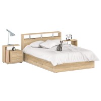 Камелия Кровать с ящиками 1400 + две тумбы, цвет дуб сонома, ШхГхВ 256х217х78,2 см., сп.м. 1400х2000 мм., без матраса, основание есть
